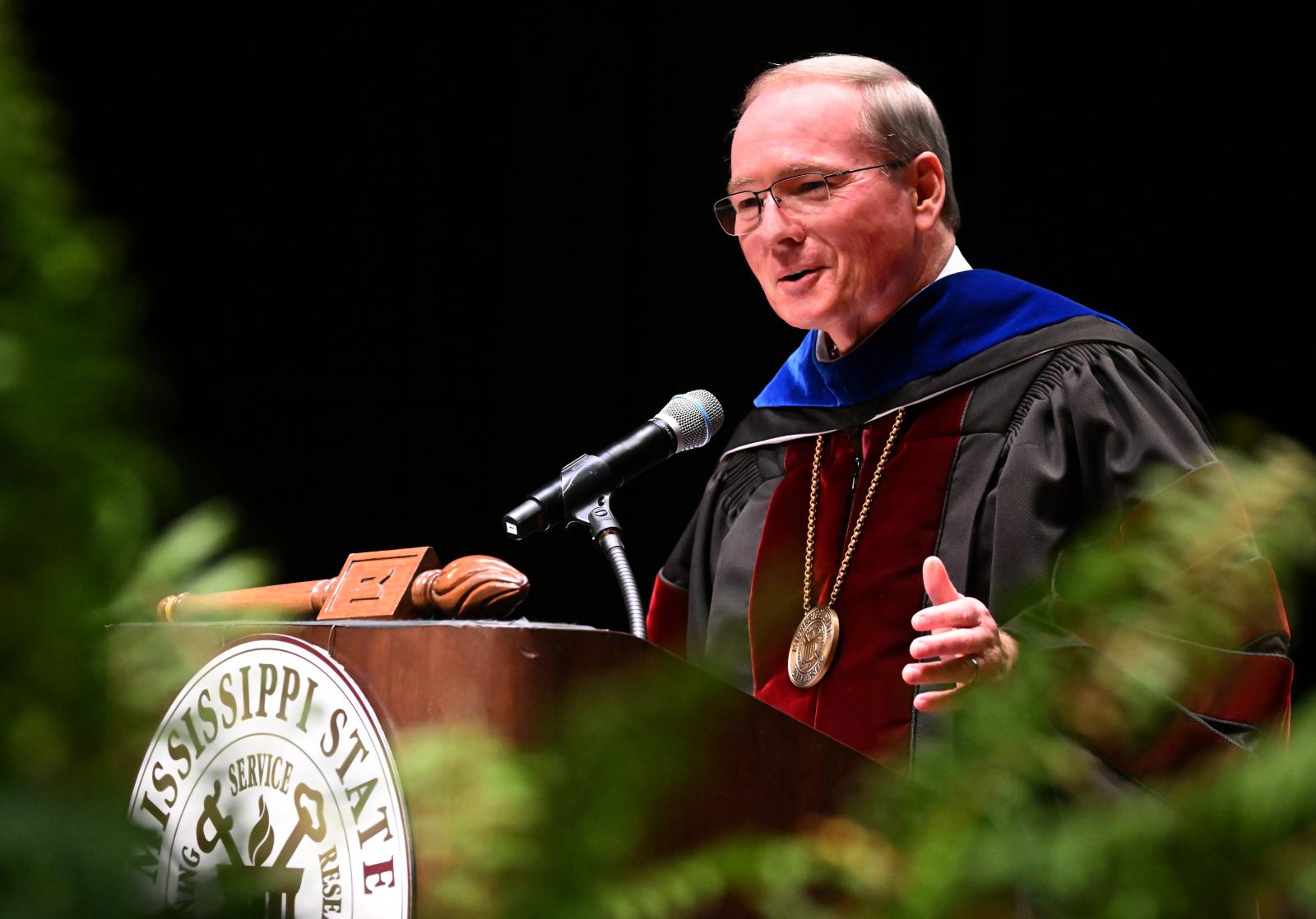 MSU President Mark E. Keenum tells members of MSU-Meridian’s inaugural MSN cohort they will forever be noted in history as the university’s first nursing graduates. (Photo by Marianne Todd)