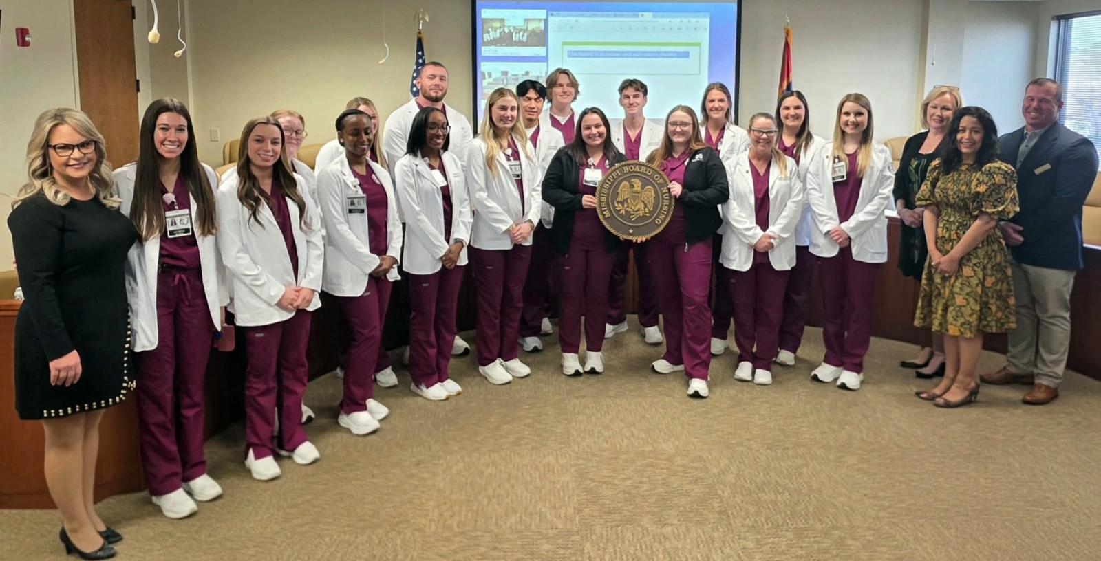 MSU PHOTO ID: MSU-Meridian Master of Science in Nursing students recently visited the Mississippi Board of Nursing and observed disciplinary hearings. The experiential lesson teaches a culture of safety, valuing patient safety over punitive actions. (Photo by Marianne Todd).