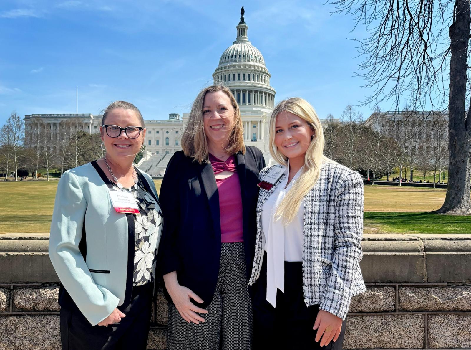 Mary Stewart, dean of MSU-Meridian’s School of Nursing, stands with nursing students Christie Chatterton of Meridian, left, and Alden Tomlinson of Corinth, in front of the U.S. Capitol during the American Association of Colleges of Nursing Advocacy Day in Washington D.C. (Photo submitted)