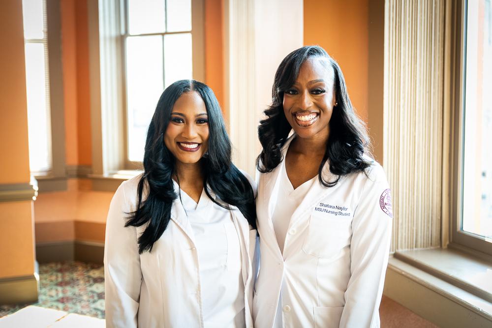 Jasmine Lindsey, left, and Shay Naylor, graduated from MSU-Meridian’s Master of Science in Nursing program in August, but not before establishing a scholarship to help another nurse follow in their footsteps. (Photo by Grace Cockrell).